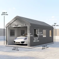 Outsunny 10' x 20' Carport, Heavy Duty Portable Garage with 6 Mesh Windows and 2 Doors, Light Grey(m-3)