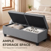 HOMCOM 51.2" Storage Ottoman Bench, End of Bed Bench with 2 Compartments, Dual Lift Lids, Dark Grey(m-4)
