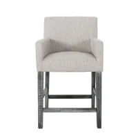 Contemporary Upholstered Counter Stools Set of 2 with Armrests, Soft Rubberwood Bar Stools for Kitchen Island, 24'' L x 23'' W x 39.5'' H, Light Grey(m-2)