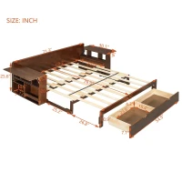 Modern Daybed with Removable Desk and Bottom Drawer, Multi-Functional Sofa Bed for Compact Apartments, 82" L x 71.5" W x 25.5" H, Espresso(m-3)