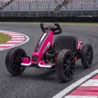 Qaba 12V Electric Go Kart for Kids with Dual Motors, Adjustable Seat, Soft Start, LED Lights, EVA Wheels, for Age 3-6, Pink(m-9)