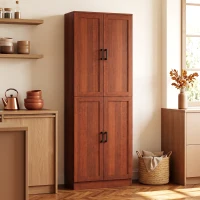 HOMCOM Freestanding Kitchen Pantry, 4-Door Kitchen Pantry Cabinet with Adjustable Shelves and Doors, Dark Brown(m-10)