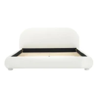 Modern Upholstered Queen Bed Frame with Curved Headboard, Soft Bouclé Platform Bed for Bedroom, 87'' L x 68.5'' W x 33.5'' H, Creamy White(m-2)