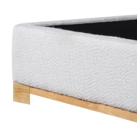 Modern Low-Profile King Bed Frame with Curved Headboard, Soft Bouclé Sleeper Bed for Bedroom, 87'' L x 81.5'' W x 40'' H, White(m-12)
