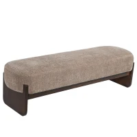 Elegant Bouclé Ottoman Bench with Dark Rubberwood Legs, Soft Rectangular Footrest for Living Room, 64'' L x 18.5'' W x 18.5'' H, Brown(m-9)