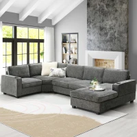 Plush Chenille U-Shaped Sectional Sofa with Cup Holders, Large Deep Seat Couch for Apartment, 117.5'' L x 68'' W x 31'' H, Gray(m-1)
