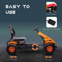 Aosom Kids Pedal Go Kart, Outdoor Ride on Toys with Adjustable Seat, Sharp Handling, Handbrake, 4 Non-Slip Rubber Wheels for Boys & Girls Aged 5-12 Years Old, Orange(m-5)