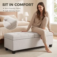 HOMCOM 51.2" Storage Ottoman Bench, End of Bed Bench with 2 Compartments, Dual Lift Lids, Cream White(m-6)