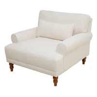 Luxurious Accent Chair with Circular Armrests and Ergonomic Lumbar Support, Cozy Lounger for Living Rooms, 36.5" L x 37.5" W x 32.5" H, Beige(m-13)