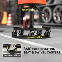HOMCOM Rolling Garage Stool, 300 LBS Capacity Padded Mechanic Stool with 2.5" Wheels, Adjustable Height 15" -19.7", Orange(m-7)