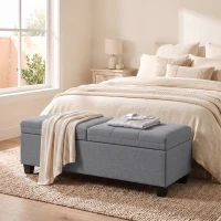 HOMCOM 51.2" Storage Ottoman Bench, End of Bed Bench with 2 Compartments, Dual Lift Lids, Dark Grey(m-8)