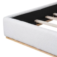 Modern Low-Profile King Bed Frame with Wingback Headboard, Soft Bouclé Sleeper Bed for Bedroom, 86'' L x 87'' W x 36.5'' H, White(m-9)