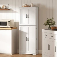 HOMCOM Tall Pantry Cabinet, 64" Storage Cabinet with Adjustable Shelves and 8 Door Spice Racks for Kitchen, Dining Room, White(m-10)