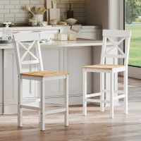 HOMCOM Counter Height Stools Set of 2, Farmhouse Bar Stools with Backs, Solid Wood Counter Stools for Kitchen Island(m-10)