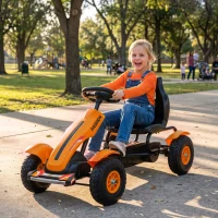Aosom Kids Pedal Go Kart, Outdoor Ride on Toys with Adjustable Seat, Sharp Handling, Handbrake, 4 Non-Slip Rubber Wheels for Boys & Girls Aged 5-12 Years Old, Orange(m-2)