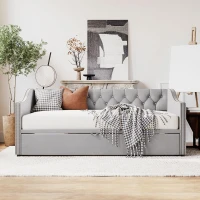 Practical Twin Upholstered Daybed with Pop-Up Trundle, Perfect Sofa Bed for Guest Rooms and Kids Rooms, 82" L x 81.5" W x 33" H, Gray(m-5)