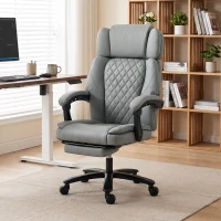 HOMCOM Massage Office Chair with Heat, 400lbs Heavy Duty Desk Chair with Adjustable Headrest, Reclining, Footrest, Light Gray(m-10)