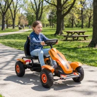 Aosom Kids Pedal Go Kart, Outdoor Ride on Toys with Adjustable Seat, Sharp Handling, Handbrake, 4 Non-Slip Rubber Wheels for Boys & Girls Aged 5-12 Years Old, Orange(m-10)