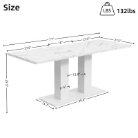 Modern Marble Effect Dining Table with Dual-Pedestal Base, Rectangular Kitchen Table for Kitchen, 71'' L x 27.5'' W x 29.5'' H, White Marble(m-3)