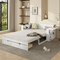 Modern Daybed with Removable Desk and Bottom Drawer, Multi-Functional Sofa Bed for Compact Apartments, 76.5" L x 65.5" W x 25.5" H, White(m-1)