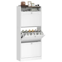 HOMCOM Shoe Cabinet with 3 Flip Drawers Slim Shoe Storage Cabinet with Sensor Light Top Shelf Home Hall White(m-11)