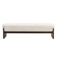 Elegant Bouclé Ottoman Bench with Dark Rubberwood Legs, Soft Rectangular Footrest for Living Room, 64'' L x 18.5'' W x 18.5'' H, Beige+Brown(m-2)