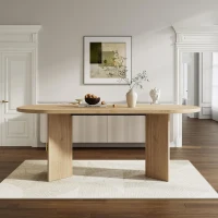 Modern Oak Oval Dining Table with Double Pedestal Base, Wood Grain Kitchen Table for Kitchen, 79'' L x 35.5'' W x 29.5'' H, Oak(m-5)