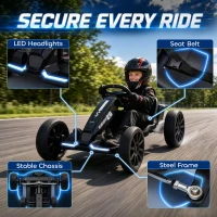 Qaba 12V Electric Go Kart for Kids with Dual Motors, Adjustable Seat, Soft Start, LED Lights, EVA Wheels, for Age 3-6, Black(m-7)