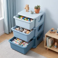 Qaba 3 Tier Kids Storage Unit, Toy Organizers and Storage with 3 Drawer for Bedroom Nursery Living Room for Boys Girls, Blue(m-10)