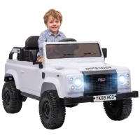 Qaba 12V Electric Car for Kids 3+ Years, Licensed Land Rover Defender Toddler Ride on Car w/ Remote Control, White(m-11)