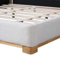 Modern Low-Profile King Bed Frame with Curved Headboard, Soft Bouclé Sleeper Bed for Bedroom, 87'' L x 81.5'' W x 40'' H, White(m-10)