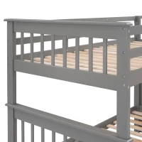 Practical Twin-Over-Twin Bunk Bed with Staircase Storage, Ideal Convertible Bunk Bed for Dorms, Children Bedrooms, 94" L x 42.5" W x 62" H, Gray(m-5)