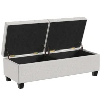 HOMCOM 51.2" Storage Ottoman Bench, End of Bed Bench with 2 Compartments, Dual Lift Lids, Cream White(m-12)