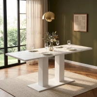 Modern Marble Effect Dining Table with Dual-Pedestal Base, Rectangular Kitchen Table for Kitchen, 71'' L x 27.5'' W x 29.5'' H, White Marble(m-5)
