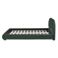 Luxury Upholstered Queen Bed Frame with Curved Headboard, Soft Velvet Sleeper Bed for Bedroom, 87'' L x 68.5'' W x 33.5'' H, Dark Green(m-12)
