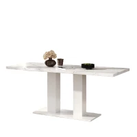 Modern Marble Effect Dining Table with Dual-Pedestal Base, Rectangular Kitchen Table for Kitchen, 71'' L x 27.5'' W x 29.5'' H, White Marble(m-7)