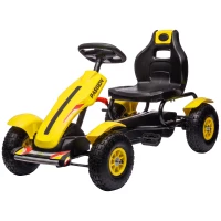 Aosom Kids Pedal Go Kart, Outdoor Ride on Toys with Adjustable Seat, Sharp Handling, Handbrake, 4 Non-Slip Rubber Wheels for Boys & Girls Aged 5-12 Years Old, Yellow(m-1)