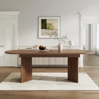 Modern Extendable Oval Dining Table with Dual-Pedestal Base, Expandable Wood Grain Kitchen Table for Kitchen, 79'' L x 35.5'' W x 29.5'' H, Walnut(m-1)