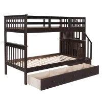 Practical Twin-Over-Twin Bunk Bed with Staircase Storage, Ideal Convertible Bunk Bed for Dorms, Children Bedrooms, 94" L x 42.5" W x 62" H, Espresso(m-9)