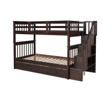 Practical Twin-Over-Twin Bunk Bed with Staircase Storage, Ideal Convertible Bunk Bed for Dorms, Children Bedrooms, 94" L x 42.5" W x 62" H, Espresso(m-10)