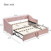 Practical Twin Upholstered Daybed with Pop-Up Trundle, Perfect Sofa Bed for Guest Rooms and Kids Rooms, 82" L x 81.5" W x 33" H, Pink(m-3)