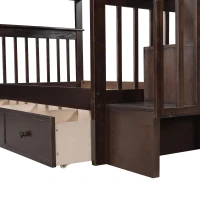 Practical Twin-Over-Twin Bunk Bed with Staircase Storage, Ideal Convertible Bunk Bed for Dorms, Children Bedrooms, 94" L x 42.5" W x 62" H, Espresso(m-6)
