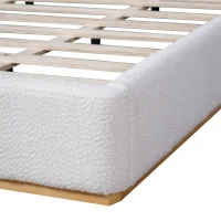 Modern Low-Profile King Bed Frame with Wingback Headboard, Soft Bouclé Sleeper Bed for Bedroom, 86'' L x 87'' W x 36.5'' H, White(m-11)