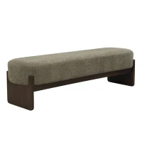 Elegant Bouclé Ottoman Bench with Dark Rubberwood Legs, Soft Rectangular Footrest for Living Room, 64'' L x 18.5'' W x 18.5'' H, Brown+Dark Green(m-8)