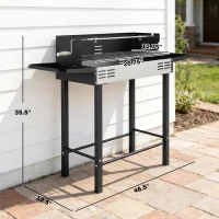 Outsunny BBQ Rotisserie Grill Charcoal, Split Roaster for Chicken Turkey, 3-Level Grill Grate, Storage Shelves, Stainless Steel(m-3)