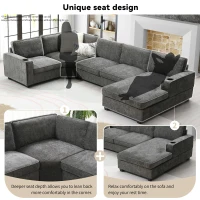 Plush Chenille U-Shaped Sectional Sofa with Cup Holders, Large Deep Seat Couch for Apartment, 117.5'' L x 68'' W x 31'' H, Gray(m-4)