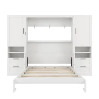 Functional Queen Murphy Bed with Side-Flip Space-Saving Design, Modern Wall Bed for Compact Bedrooms, 113.5" L x 16.5" W x 87" H, White(m-2)