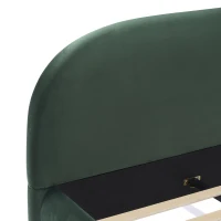 Modern Upholstered King Bed Frame with Curved Headboard, Soft Bouclé Sleeper Bed for Bedroom, 87'' L x 84.5'' W x 33.5'' H, Dark Green(m-7)