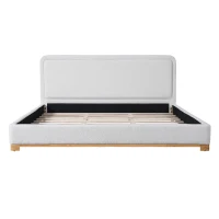 Modern Low-Profile King Bed Frame with Curved Headboard, Soft Bouclé Sleeper Bed for Bedroom, 87'' L x 81.5'' W x 40'' H, White(m-14)