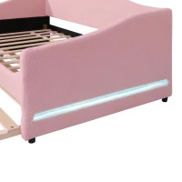 Space-Saving Upholstered Daybed with Twin Size Thurdle, Ideal Sofa Bed for Small Apartments, 79.5" L x 44" W x 33" H, Pink(m-5)